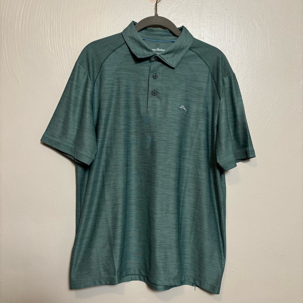 Tommy Bahama IslandZone Mens Shirt Polyester Short Sleeve Collared Green Medium
